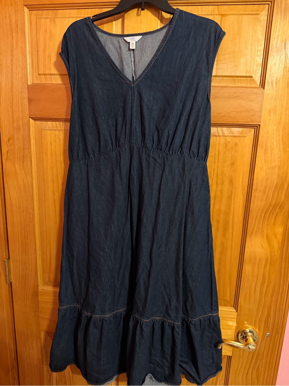 Time and Tru Dark Blue V-Neck Maxi Denim Dress